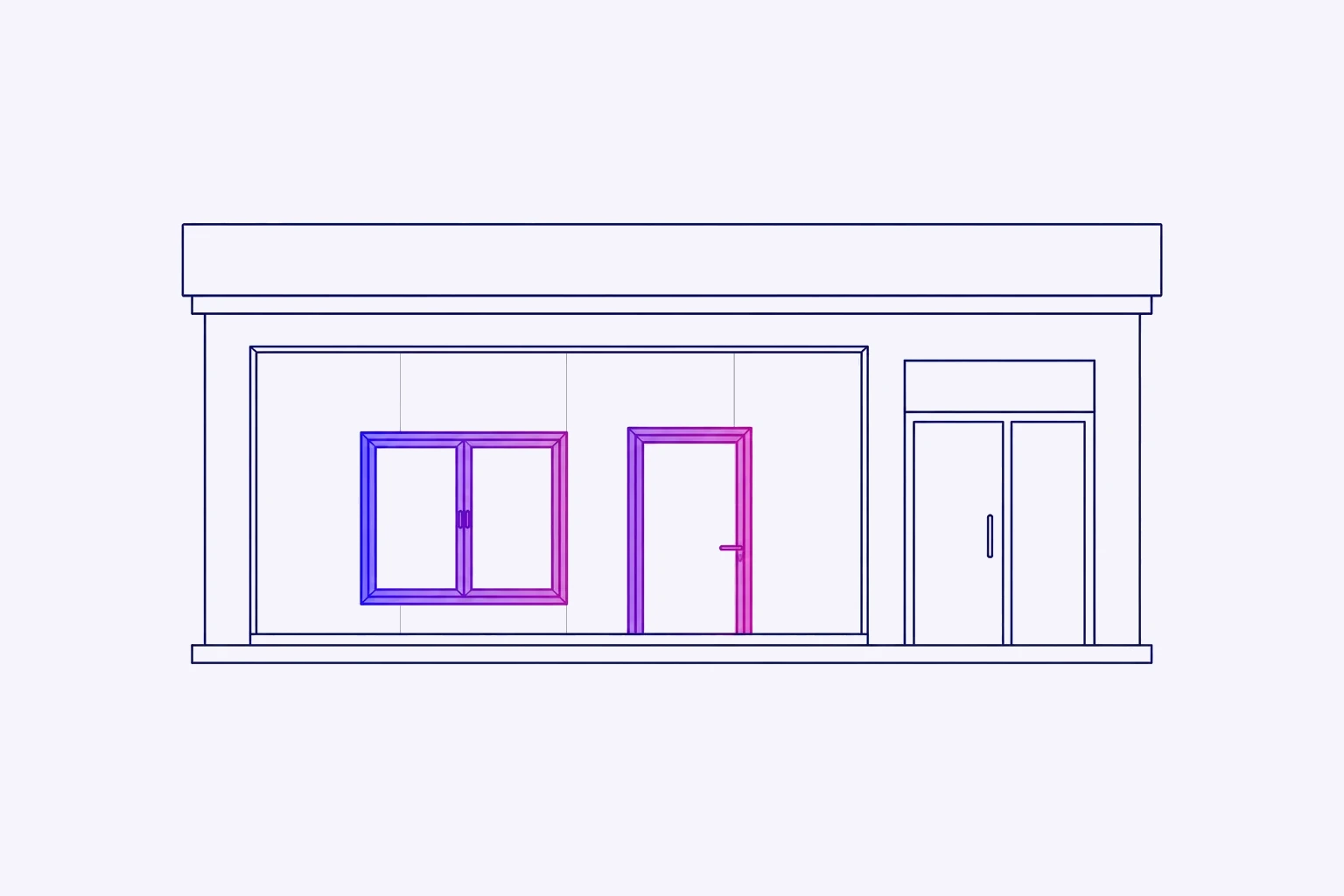Illustratie van een home en living showroom met kozijn en deur
