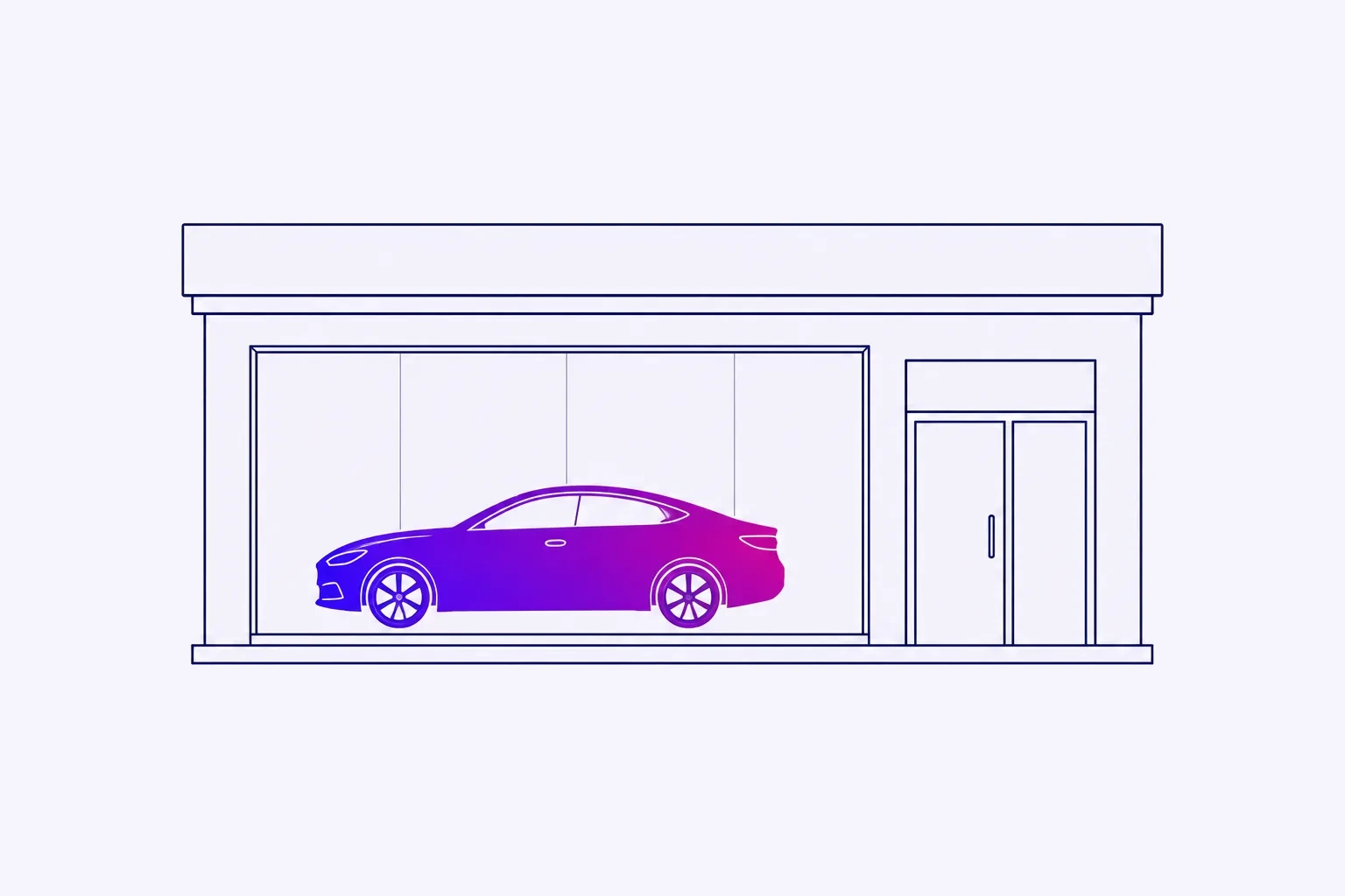 Illustratie van een automotive showroom met auto