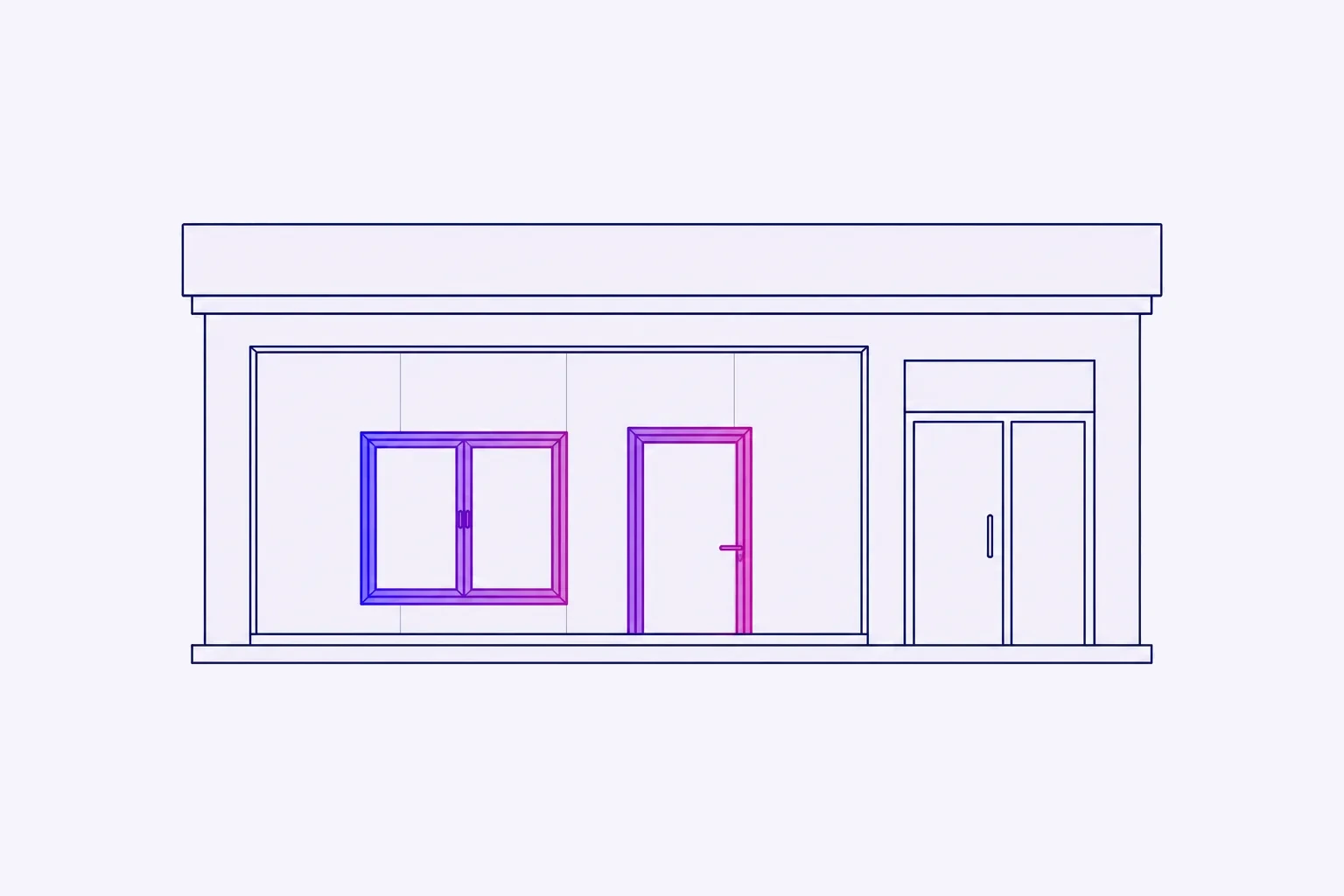Illustratie van een home en living showroom met kozijn en deur