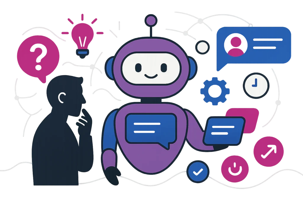 AI chatbot die klantvragen beantwoordt in moderne zakelijke interface